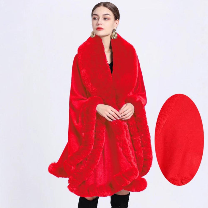 Opulent V Lapel Faux Rex Rabbit Fur Winter Cape for Women