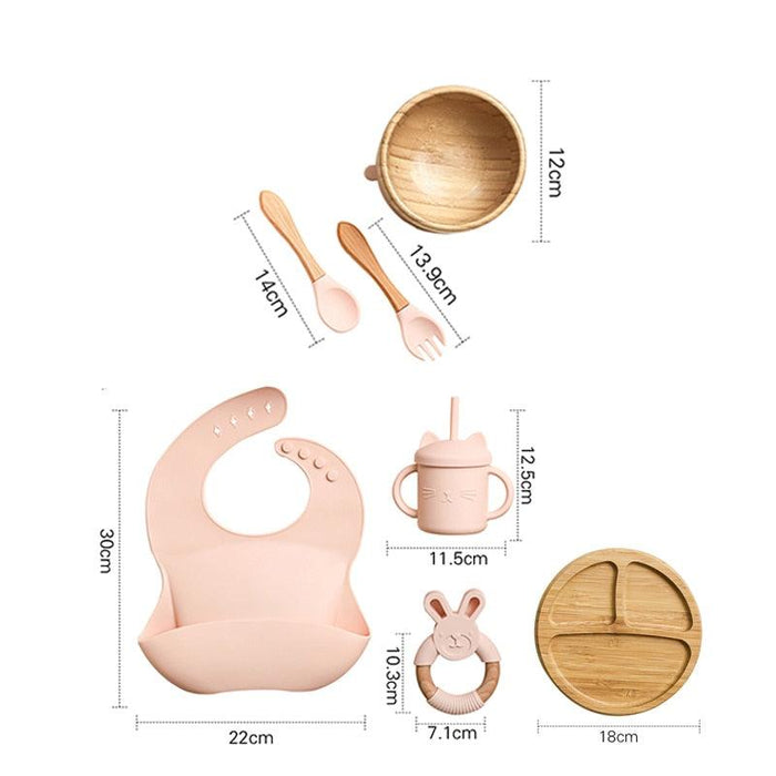 Bamboo Baby Feeding Set with Suction Plates and Rattle Toy - 7-Piece Collection