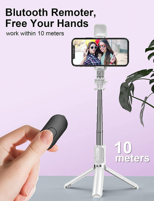 Versatile Wireless Tripod Selfie Stick with Bluetooth Remote, 360° Rotation, and Built-in Fill Light - Compatible with Android & iOS