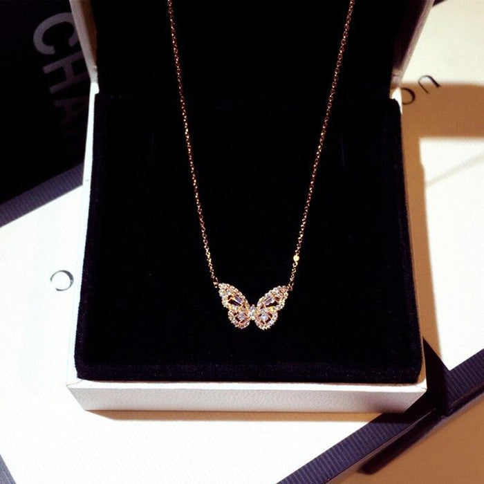 Elegant Rose Gold Butterfly Pendant Necklace with Cubic Zirconia Sparkle