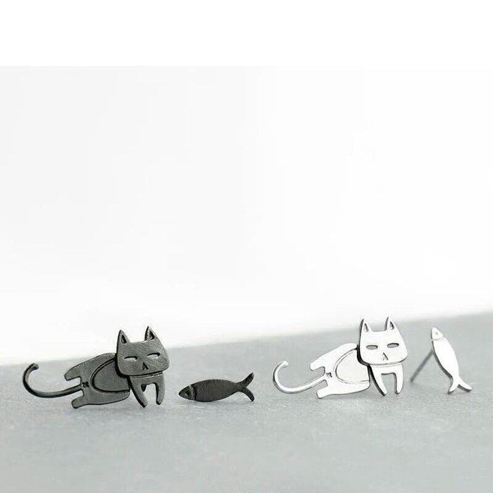 Catfish Charm Sterling Silver Drop Earrings - Ideal for Feline Enthusiasts
