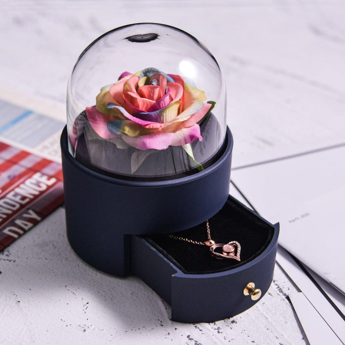 Timeless Elegance: Preserved Rose Jewelry Box Gift Set with Complimentary Necklace