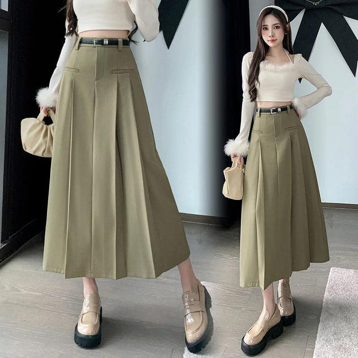 Chic Autumn Pleats: High-Waisted Maxi Skirt in Premium Cotton Blend