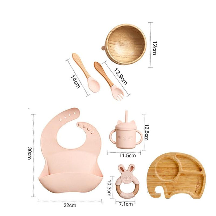 Bamboo Baby Feeding Set with Suction Plates and Rattle Toy - 7-Piece Collection