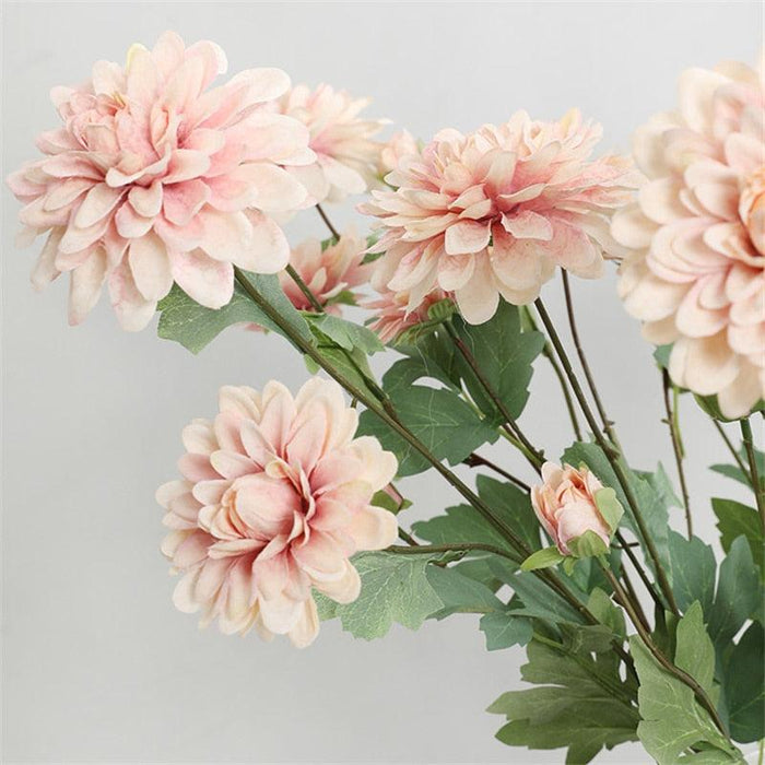 6-Head Elegant Pink Dahlia Silk Flower Stem for Upscale Occasions and Chic Décor