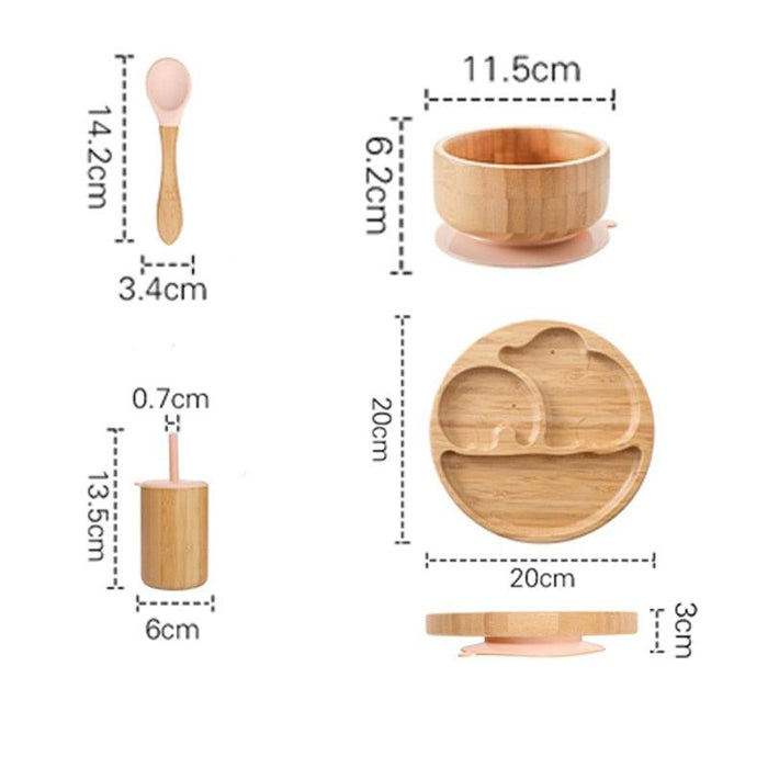 Bamboo Wood Children's Suction Plate Bundle - 7-Piece