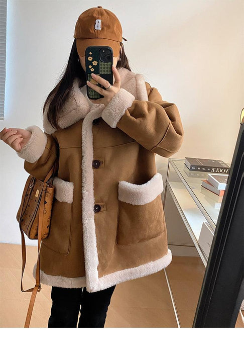 Real Wool and Fur Double-Sided Parka Jacket for Women