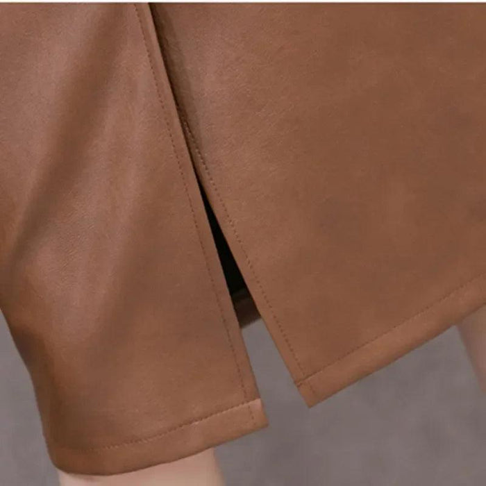 Chic Belted Faux Leather Midi Skirt for Women's Fall-Winter Fashion Collection