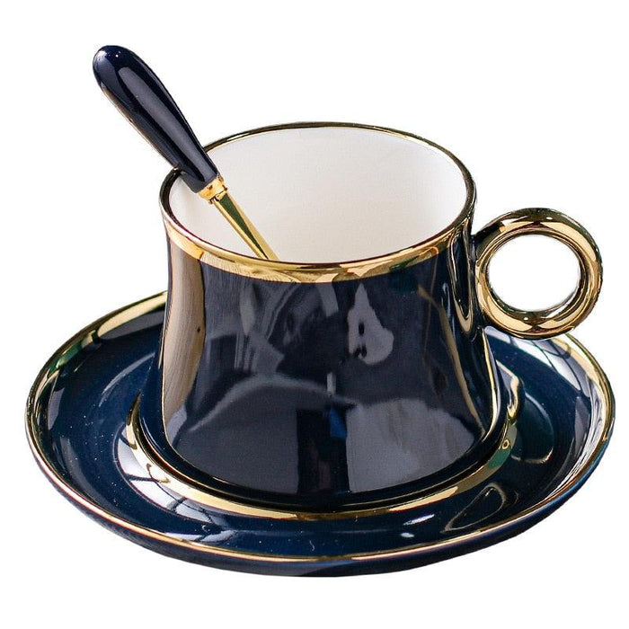 Golden Mediterranean Floral Ceramic Tea Mug with Gold Foil Detailing