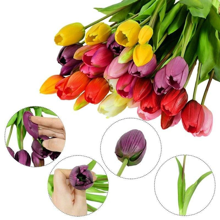 Lifelike Real Touch Tulip Bouquet - Set of 5 Soft Silicone Flowers for Elegant Home and Wedding Decor