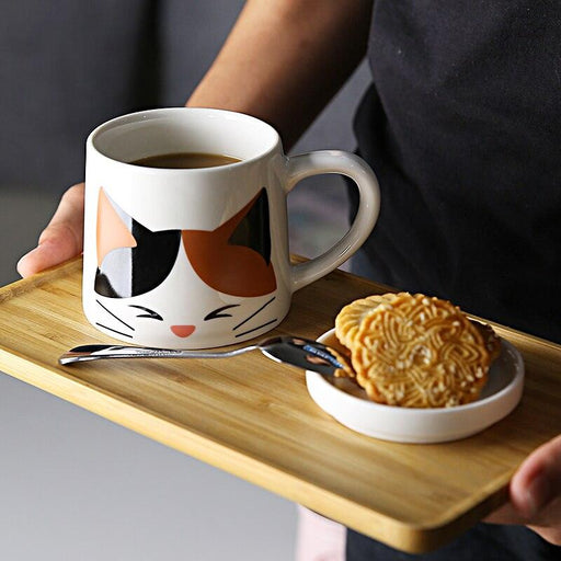 Whimsical Cartoon Cat Ceramic Mug Set with Spoon and Lid