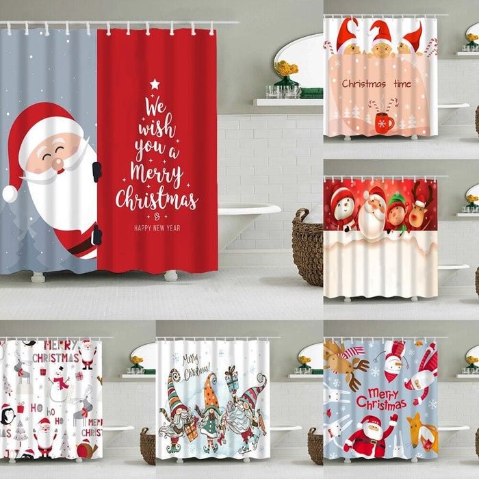 Festive Christmas Shower Curtain Set with Santa and Snowman Designs