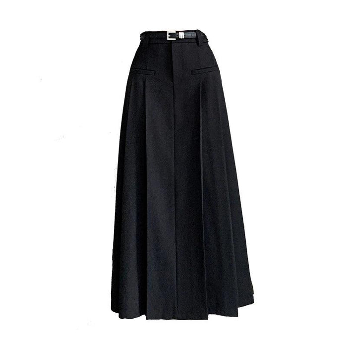 Chic Autumn Pleats: High-Waisted Maxi Skirt in Premium Cotton Blend