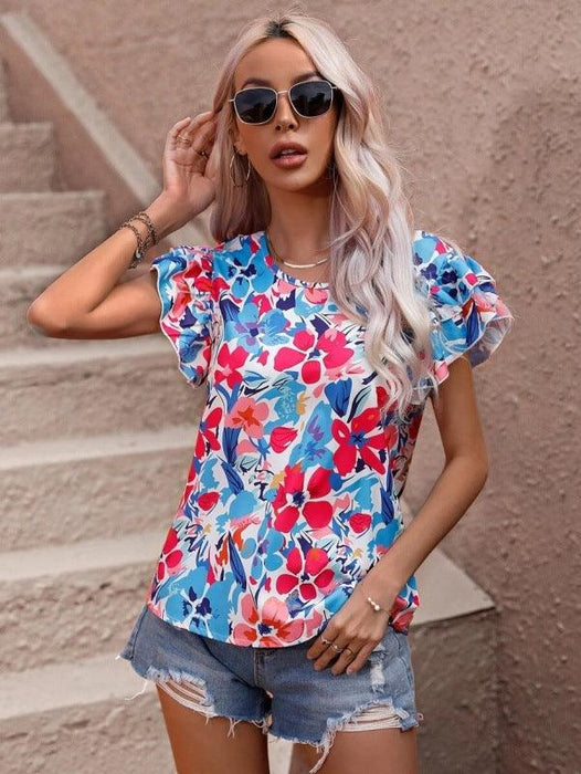 Ethereal Blossom Flutter Sleeve Blouse for Ladies