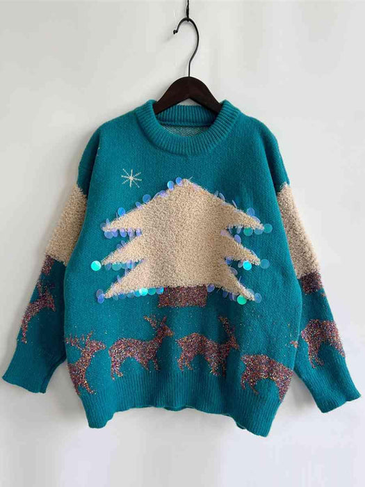 Festive Reindeer and Christmas Tree Knit Pullover