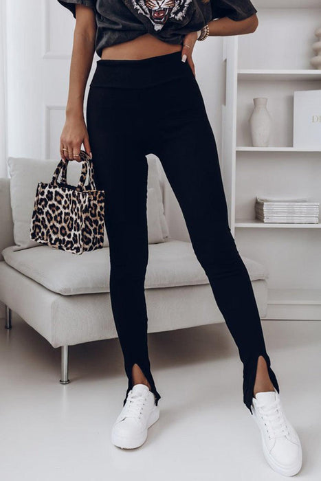 Elevate Your Style with Ribbed High Waist Leggings - Slightly Stretchy