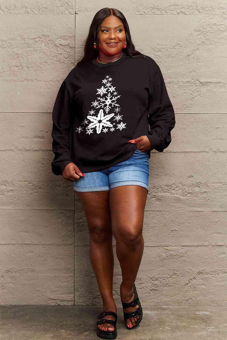 Festive Snowflake Christmas Tree Print Sweater - Winter Warmth Collection