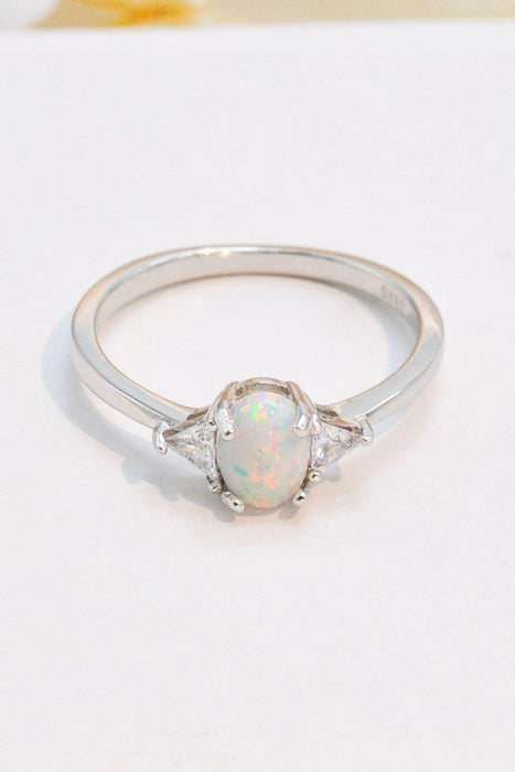 Opulent Opal and Sparkling Zircon Sterling Silver Ring