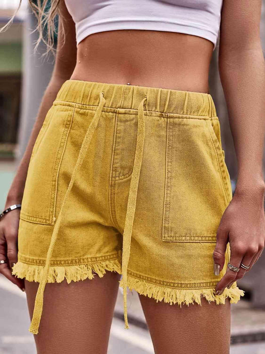 Chic Frayed Hem Drawstring Denim Shorts: Your Summer Essential