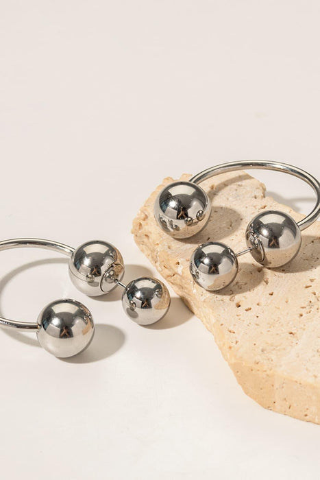 Shimmering Gold & Platinum Stainless Steel Ball Earrings - Luxe Elegance