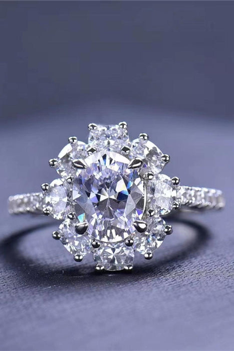 Floral Splendor: 2 Carat Lab Grown Diamond Ring with Sterling Silver Bouquet