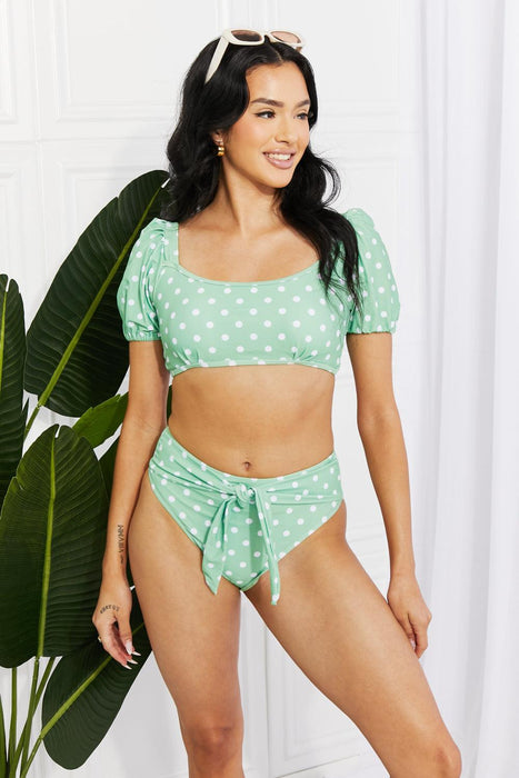 Gum Leaf Puff Sleeve High-Waist Two-Piece Swim Set - Trendy Resort Wear by Marina West