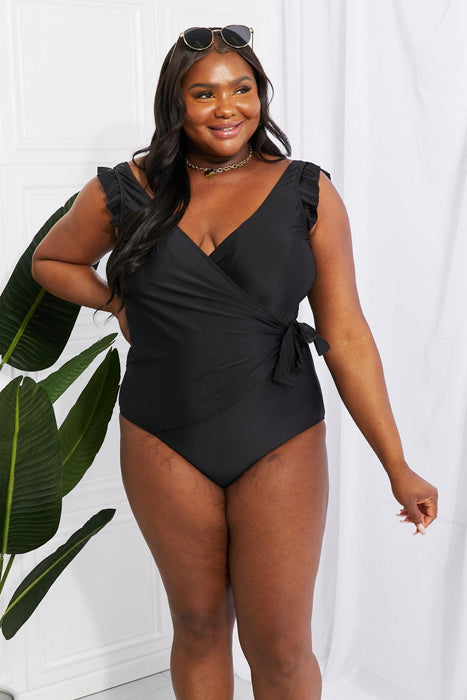 Chic Black Ruffle Detail One-Piece Swimsuit - Marina West's Premium Collection