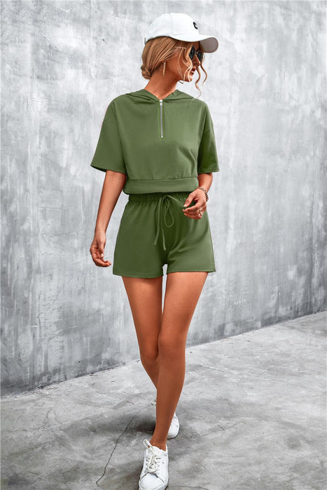 Relaxed Elegance Hooded Crop Top and Shorts Set