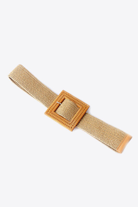 Elegant Elastic Braided Belt with Square Buckle