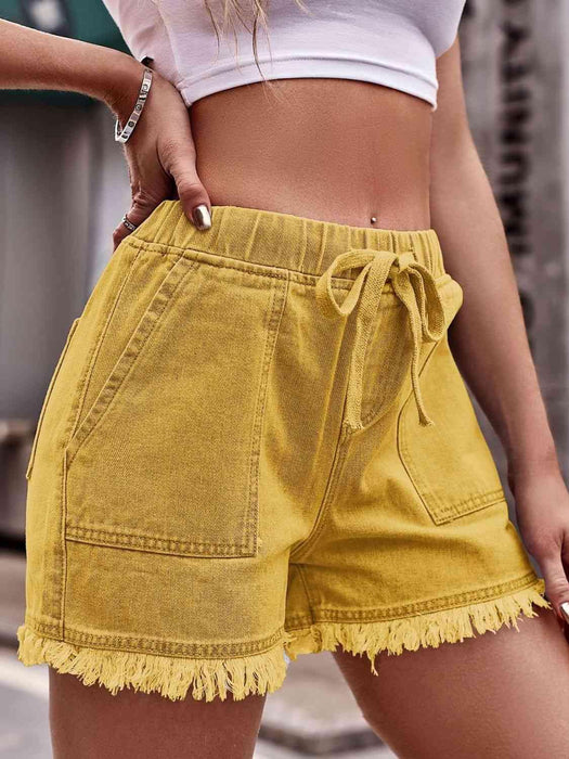 Chic Frayed Hem Drawstring Denim Shorts: Your Summer Essential