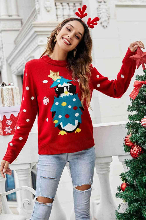 Festive Penguin Sequin Reversible Christmas Sweater