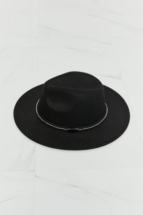 Chic Black Fedora with Dazzling Rhinestone Accents