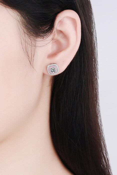 Rhodium-Plated Sterling Silver Geometric Stud Earrings with Zircon Accents