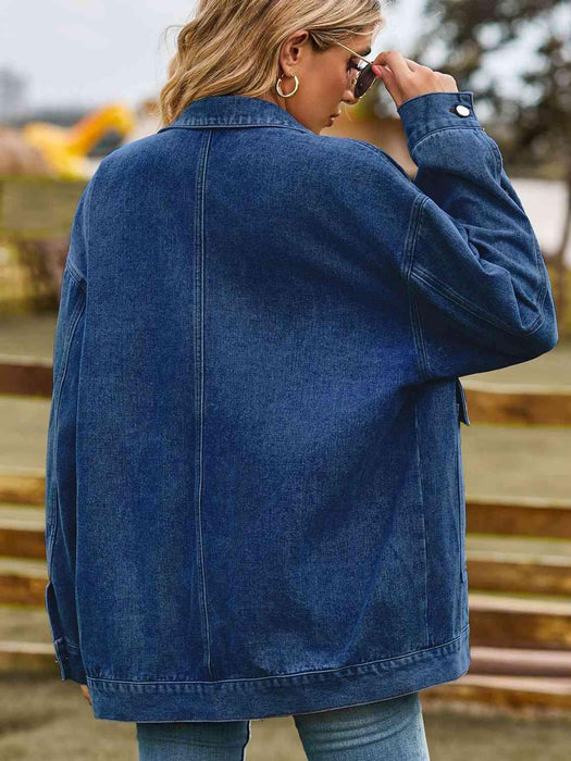 Trendy Oversized Denim Coat with Stylish Collar and Functional Pockets