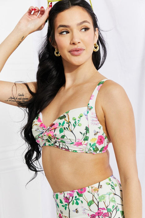 Cream Floral Twist High-Rise Bikini Set by Marina West Swim