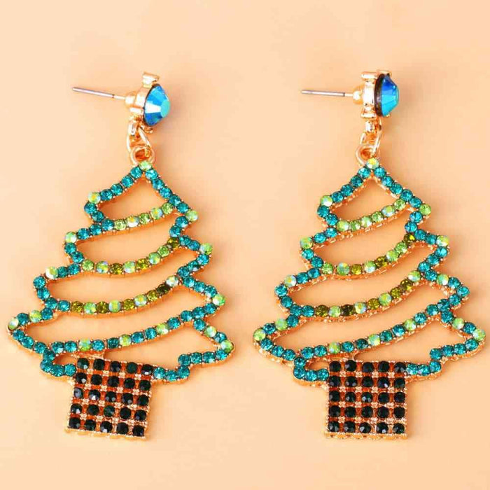 Sparkling Rhinestone Festive Tree Earrings