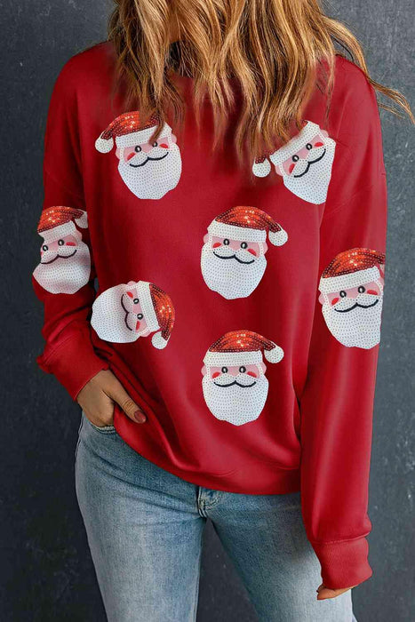 Festive Glitter Santa Crew Neck Jumper with Sparkling Embellishments