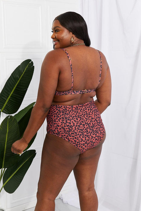 Ochre Leopard High-Waisted Twist Front Bikini Set - Marina West Collection