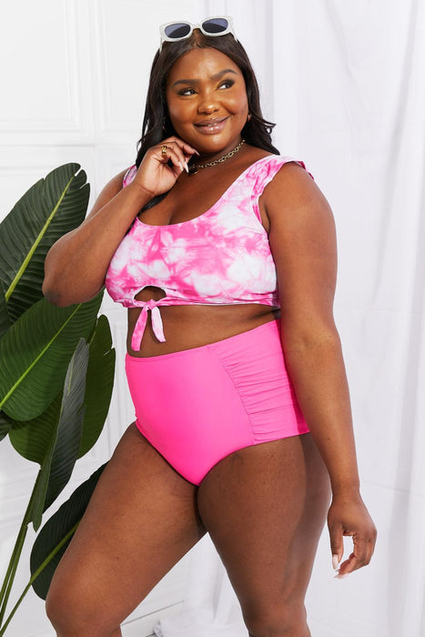 Pink Tie-Dye Retro High-Waisted Bikini Set - Marina West Swim Sanibel Crop Top & Bottoms