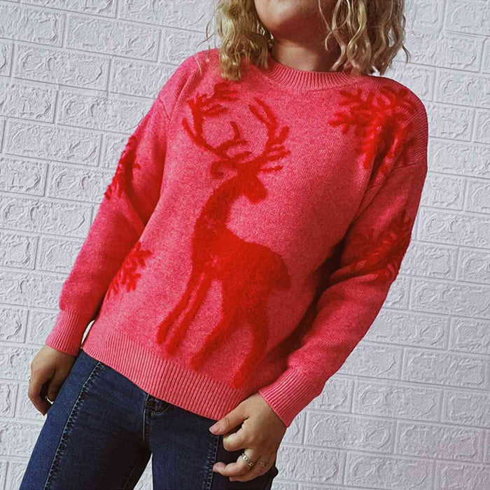 Festive Reindeer and Snowflake Knit Sweater