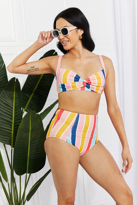 Striped Twist Front High-Rise Bikini Set by Marina West Swim