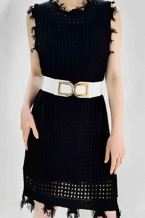 Chic Elastic PU Leather Belt with Stylish Double D Buckle