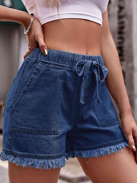 Chic Frayed Hem Drawstring Denim Shorts: Your Summer Essential