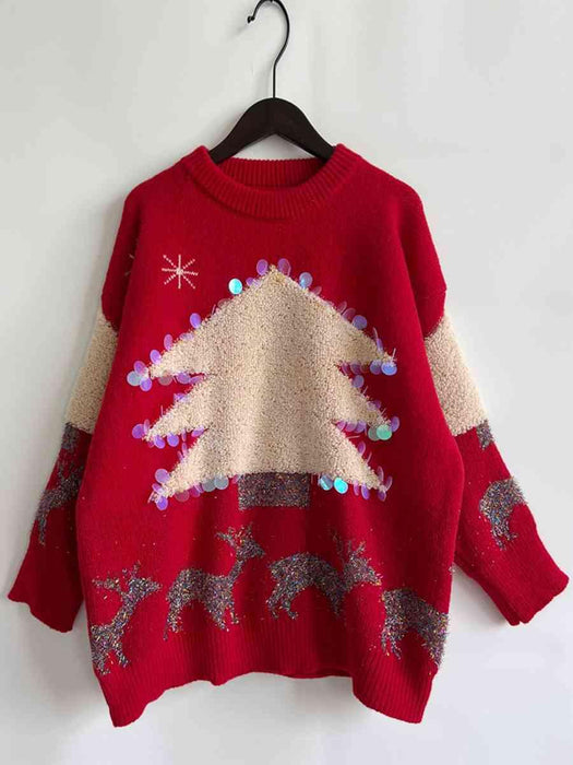 Festive Reindeer and Christmas Tree Knit Pullover