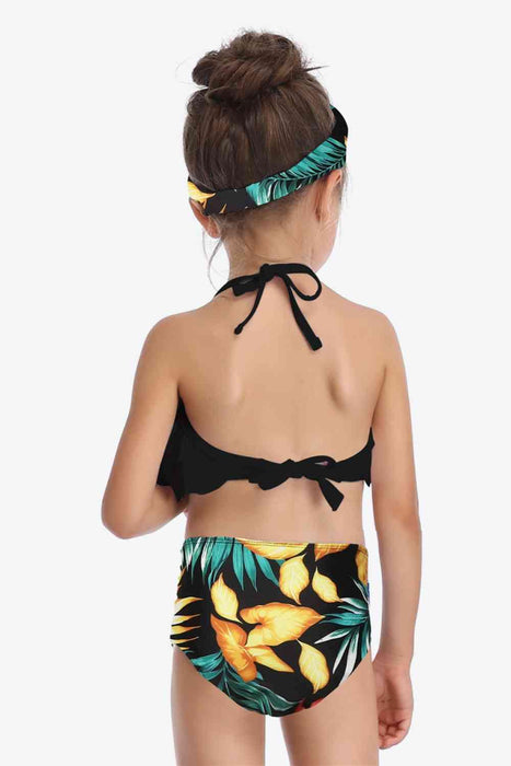 Sunny Shores Ruffled Halter Swimsuit Ensemble