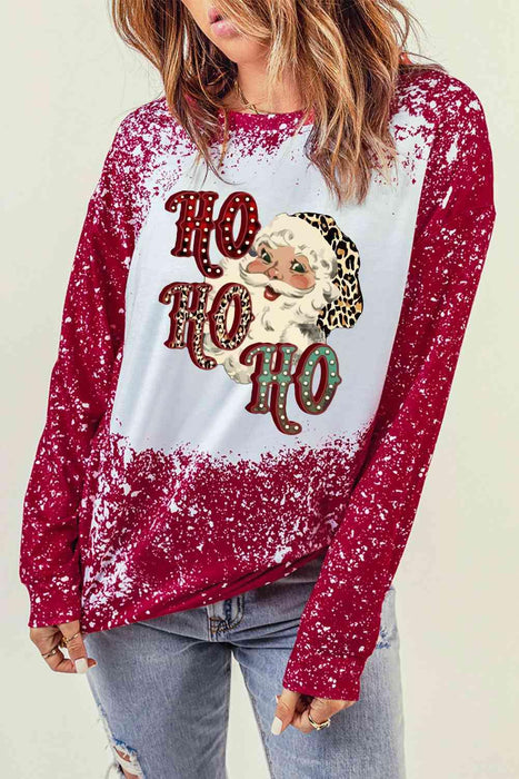 Festive Santa Print Long-Sleeve Blouse: Embrace Holiday Enchantment