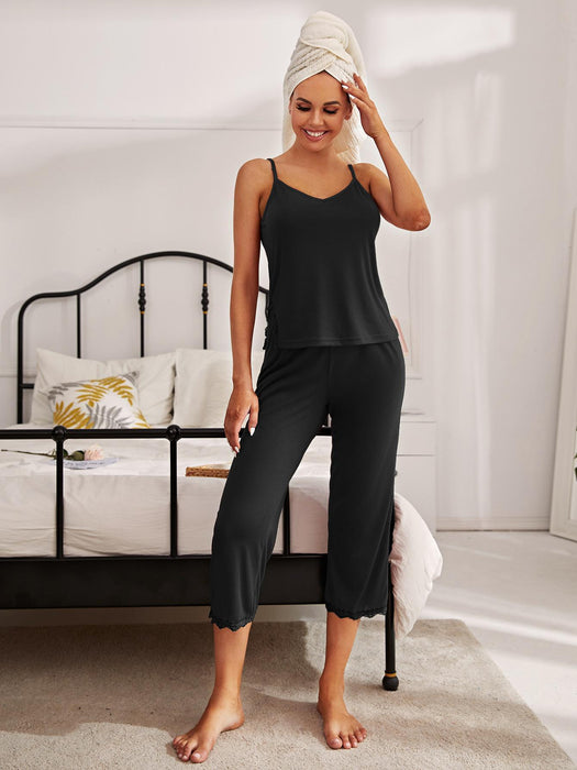 Lace-Trimmed V-Neck Cami and Pants Pajama Set