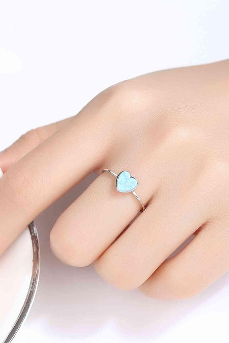 Opal Heart Ring with Sterling Silver Band - Luxurious Gemstone for Effortless Style