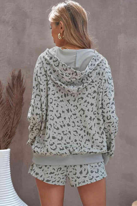 Wild Elegance Drawstring Hoodie and Comfy Shorts Lounge Set