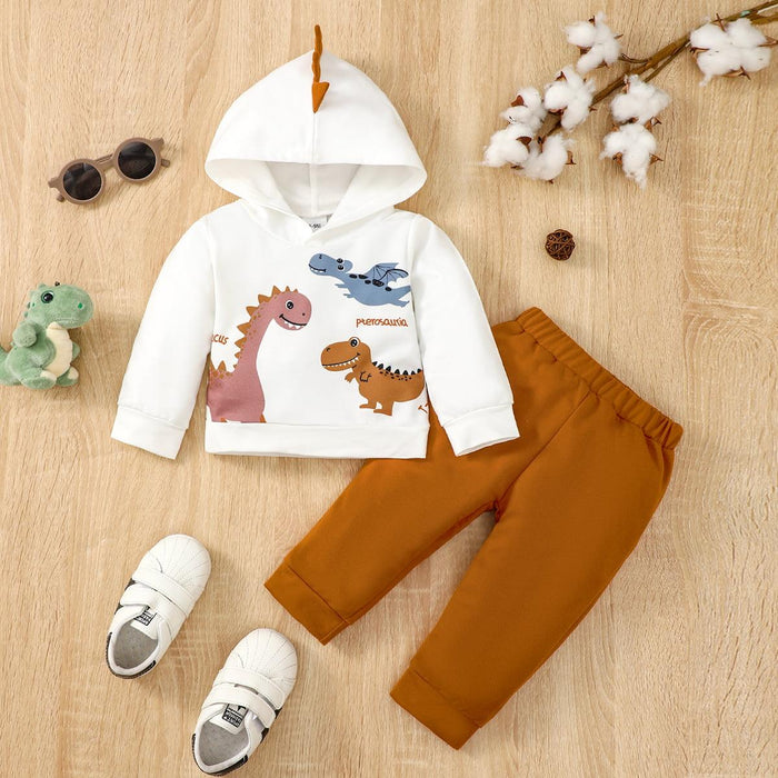 Charming Dino-Themed Hoodie and Pants Set for Infants